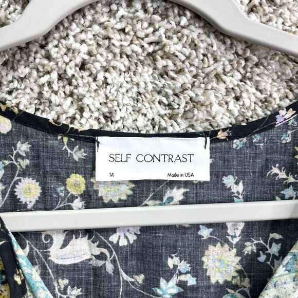 Self Contrast Top Women’s M Black and Yellow Patterned Short Sleeve Blouse - Picture 2 of 5